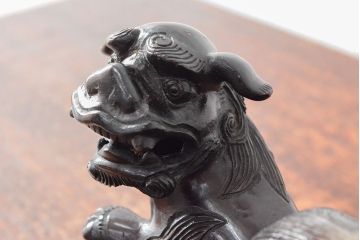 明治期　金鐘堂　紫銅鼎形　香炉(三足、唐獅子)(R-052794)
