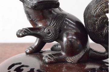 明治期　金鐘堂　紫銅鼎形　香炉(三足、唐獅子)(R-052794)