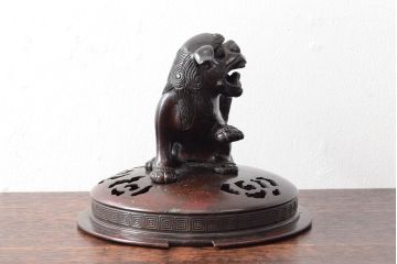 明治期　金鐘堂　紫銅鼎形　香炉(三足、唐獅子)(R-052794)