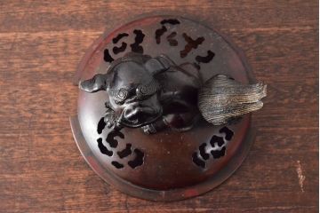 明治期　金鐘堂　紫銅鼎形　香炉(三足、唐獅子)(R-052794)