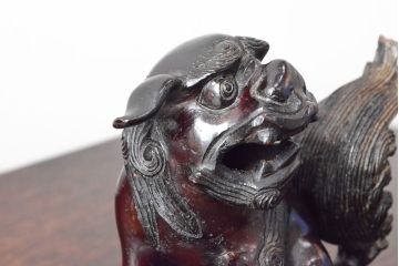 明治期　金鐘堂　紫銅鼎形　香炉(三足、唐獅子)(R-052794)