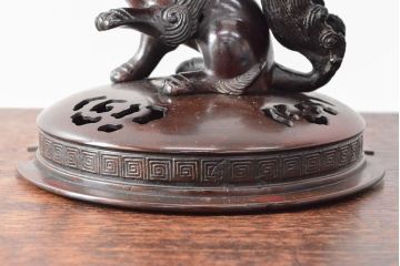 明治期　金鐘堂　紫銅鼎形　香炉(三足、唐獅子)(R-052794)