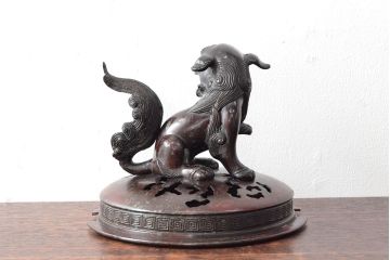 明治期　金鐘堂　紫銅鼎形　香炉(三足、唐獅子)(R-052794)
