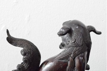 明治期　金鐘堂　紫銅鼎形　香炉(三足、唐獅子)(R-052794)