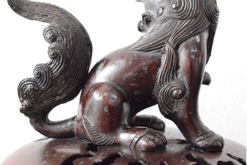 明治期　金鐘堂　紫銅鼎形　香炉(三足、唐獅子)(R-052794)