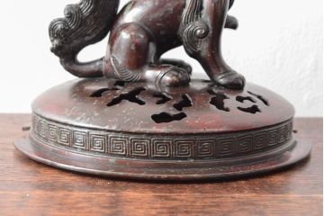 明治期　金鐘堂　紫銅鼎形　香炉(三足、唐獅子)(R-052794)