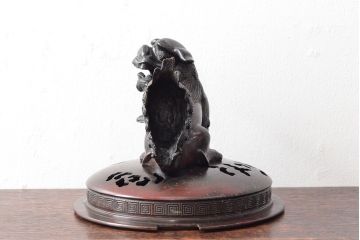 明治期　金鐘堂　紫銅鼎形　香炉(三足、唐獅子)(R-052794)