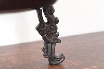 明治期　金鐘堂　紫銅鼎形　香炉(三足、唐獅子)(R-052794)