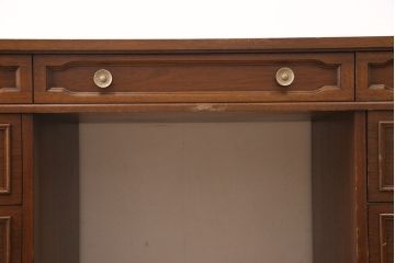 中古　DREXEL HERITAGE(ドレクセルヘリテイジ)　Triune(トライユン)　レザートップが格好いいマホガニー材製のデスク(両袖机、在宅ワーク、在宅用ワークデスク)(定価約75万円)(R-052796)
