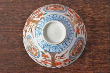 幕末〜明治　色絵染付　蓋茶碗3客(和食器)(R-052808)
