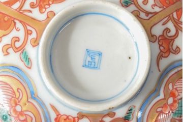 幕末〜明治　色絵染付　蓋茶碗3客(和食器)(R-052808)