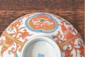 幕末〜明治　色絵染付　蓋茶碗3客(和食器)(R-052808)