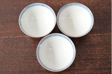 幕末〜明治　色絵染付　蓋茶碗3客(和食器)(R-052808)