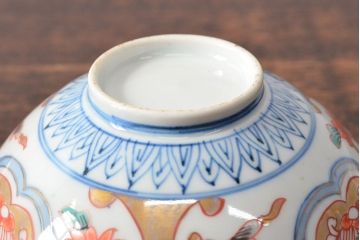 幕末〜明治　色絵染付　蓋茶碗3客(和食器)(R-052808)
