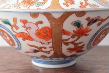 幕末〜明治　色絵染付　蓋茶碗3客(和食器)(R-052808)