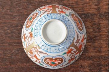 幕末〜明治　色絵染付　蓋茶碗3客(和食器)(R-052809)