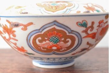 幕末〜明治　色絵染付　蓋茶碗3客(和食器)(R-052809)