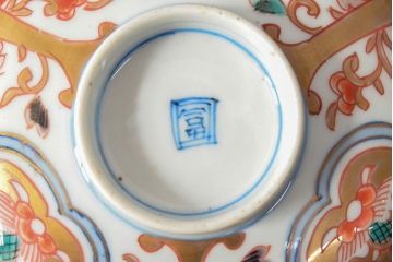 幕末〜明治　色絵染付　蓋茶碗5客(和食器)(R-052810)