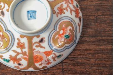 幕末〜明治　色絵染付　蓋茶碗5客(和食器)(R-052810)