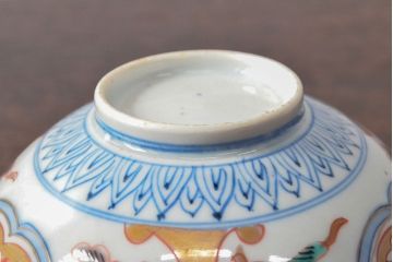 幕末〜明治　色絵染付　蓋茶碗5客(和食器)(R-052810)