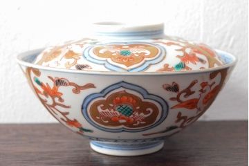 幕末〜明治　色絵染付　蓋茶碗5客(和食器)(R-052810)