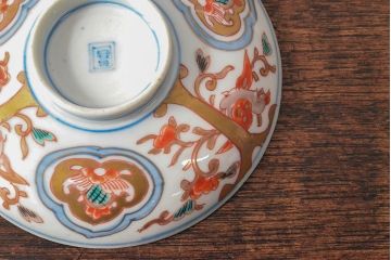 幕末〜明治　色絵染付　蓋茶碗5客(和食器)(R-052811)