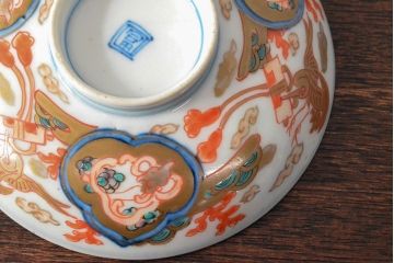 幕末〜明治　色絵染付　蓋茶碗5客(和食器)(R-052811)
