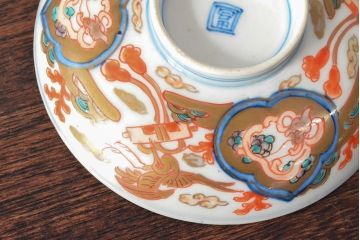 幕末〜明治　色絵染付　蓋茶碗5客(和食器)(R-052811)