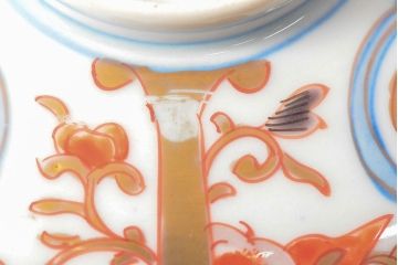 幕末〜明治　色絵染付　蓋茶碗5客(和食器)(R-052811)