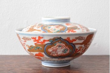 幕末〜明治　色絵染付　蓋茶碗5客(和食器)(R-052811)
