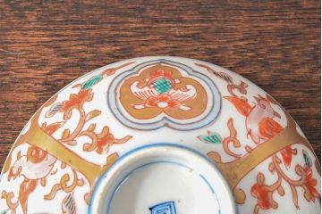 幕末〜明治　色絵染付　蓋茶碗5客(和食器)(R-052812)