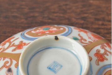幕末〜明治　色絵染付　蓋茶碗5客(和食器)(R-052812)