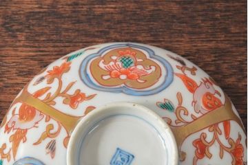 幕末〜明治　色絵染付　蓋茶碗5客(和食器)(R-052813)