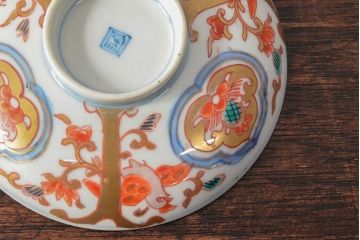 幕末〜明治　色絵染付　蓋茶碗5客(和食器)(R-052813)