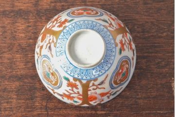 幕末〜明治　色絵染付　蓋茶碗5客(和食器)(R-052813)