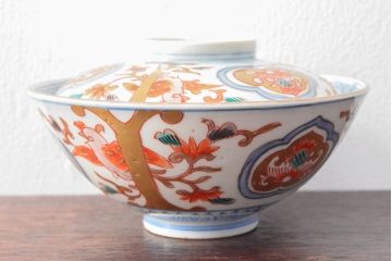 幕末〜明治　色絵染付　蓋茶碗5客(和食器)(R-052813)