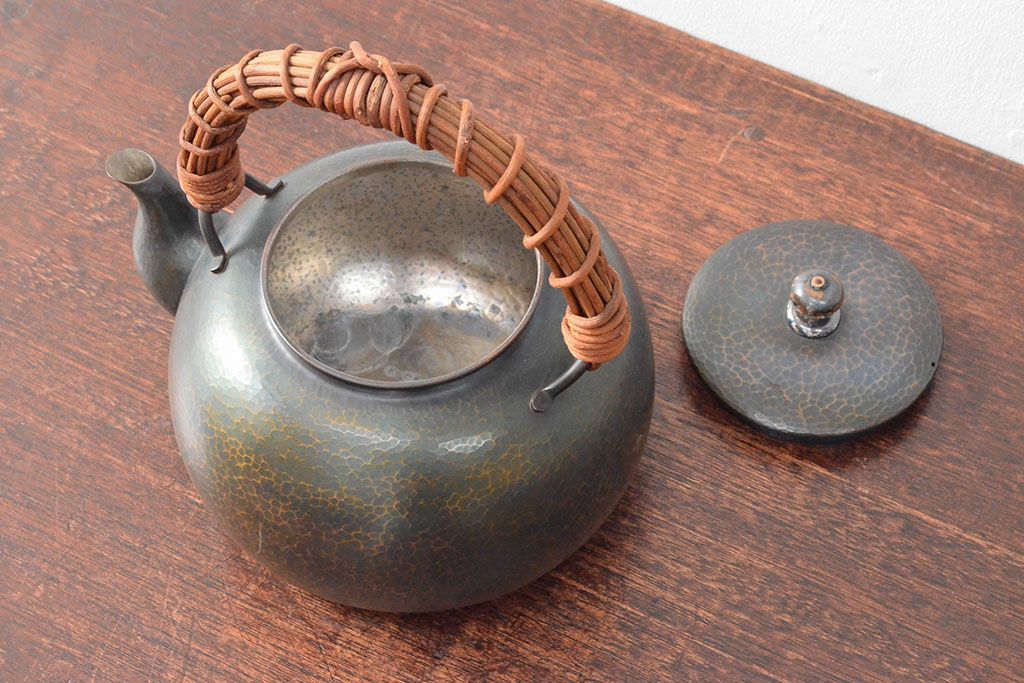 玉川堂　草蔓　銅製湯沸(共箱、草づる、鎚起、銀摘?)(R-052814)