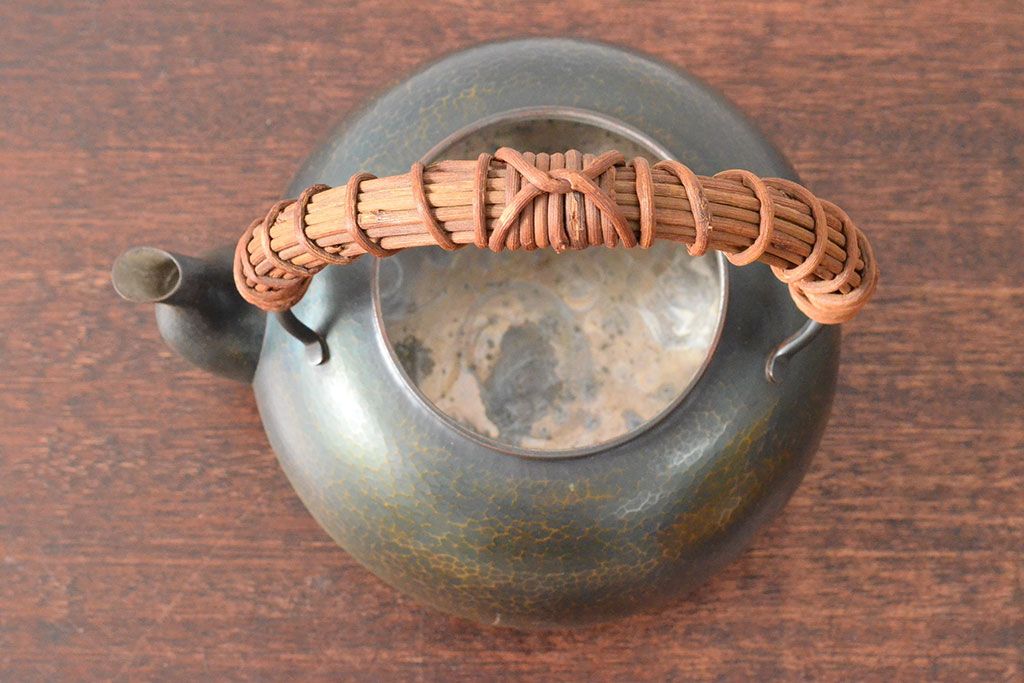 玉川堂　草蔓　銅製湯沸(共箱、草づる、鎚起、銀摘?)(R-052814)