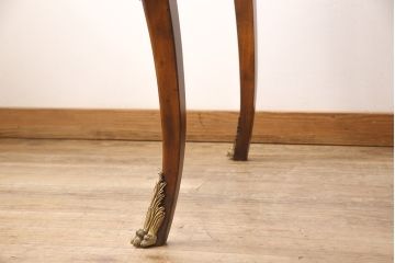 中古　美品　サァラ麻布取り扱い　イタリア高級輸入家具　象嵌細工と真鍮(黄銅)金具の細やかな作りが素晴らしいレザートップデスク(定価約90万円)(ワークデスク、在宅ワーク、在宅用、テーブル、作業台)(R-052830)