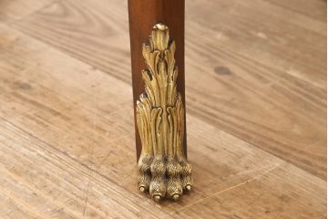 中古　美品　サァラ麻布取り扱い　イタリア高級輸入家具　象嵌細工と真鍮(黄銅)金具の細やかな作りが素晴らしいレザートップデスク(定価約90万円)(ワークデスク、在宅ワーク、在宅用、テーブル、作業台)(R-052830)