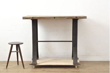 フランスアンティーク　インダストリアル　鋳物脚が無骨で格好いい作業台(ダイニングテーブル、コンソールテーブル)(R-052831)