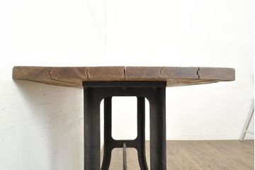 フランスアンティーク　インダストリアル　鋳物脚が無骨で格好いい作業台(ダイニングテーブル、コンソールテーブル)(R-052831)
