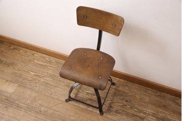 フランスアンティーク　インダストリアルなデザインがかっこいい回転チェア(工業系椅子、板座チェア、イス)(R-052841)