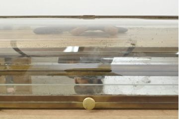 フランスアンティーク　激レアデザイン!　真鍮枠　背板・底板が鏡張りで広々見えるRガラス卓上ショーケース(ガラスケース、陳列棚、店舗什器)(R-052843)