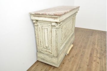 フランスアンティーク　大理石天板　歴史を感じさせるデザインと雰囲気が味わい深いシャビーなカウンターテーブル(コンソールテーブル、引き出し、作業台)(R-052844)