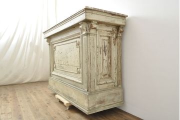 フランスアンティーク　大理石天板　歴史を感じさせるデザインと雰囲気が味わい深いシャビーなカウンターテーブル(コンソールテーブル、引き出し、作業台)(R-052844)