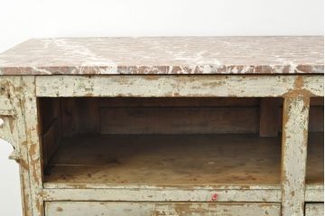 フランスアンティーク　大理石天板　歴史を感じさせるデザインと雰囲気が味わい深いシャビーなカウンターテーブル(コンソールテーブル、引き出し、作業台)(R-052844)