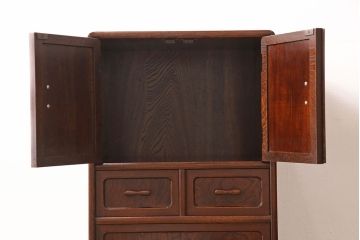 中古　国産手造り家具　ケヤキ材　人気の縦型デザインが嬉しい小引き出し(小物収納、チェスト)(R-052846)