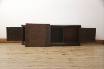 和製ビンテージ　北海道民芸家具　希少な絶版品　落ち着いた木の色合いが魅力的なテレビボード(ローボード、収納棚、ヴィンテージ)(R-052847)