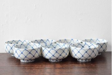 大日本米禽製　鯉の図　染付湯呑7客セット(茶道具、和食器)(R-052851)